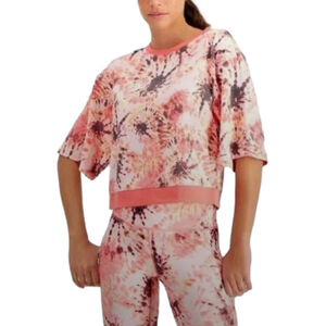 Ideology Women's Pink Printed Short Sleeves Crop Pullover Top‎ Shirt Preloved XL